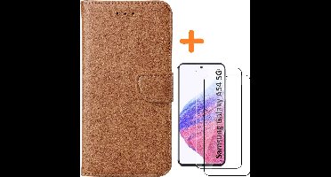Hoesje Geschikt Voor Samsung Galaxy A54 hoesje bookcase Bruin - Galaxy A54 5G bookcase portemonnee Hoesje Geschikt Voor Samsung Galaxy A54 screenprotector / 2X Beschermglas