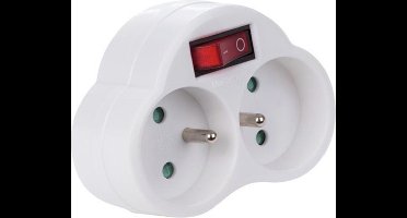 Perel Verdeelstekker met schakelaar, 2 stopcontacten met penaarde (type E), polypropyleen, gebruik binnenshuis, wit