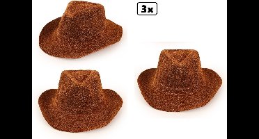 3x Hoed western goud/bruin glitter - Western thema feest festival party hoed cowboy