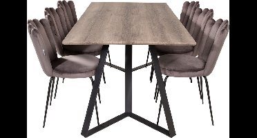 MarinaGRBL eethoek eetkamertafel el hout decor grijs en 6 Limhamn eetkamerstal velours grijs.