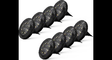 FlinQ Fly - Solar Grondspots - Solar Tuinverlichting - Zonne-energie - 8-pack - Zwart