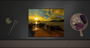 Inductie Beschermer - Felle Zonnestralen over het Wateroppervlak bij het Strand - 60x52 cm - 2 mm Dik - Inductieplaat Beschermer met zwarte kern