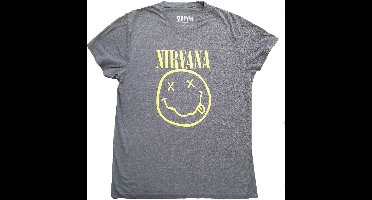 Nirvana - Yellow Happy Face Heren T-shirt - M - Grijs