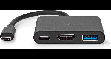Nedis USB Multi-Port Adapter - 3-in-1 - USB 3.2 Gen 1 - USB-C Male - HDMI Output / USB-A Female / USB-C Female - 5 Gbps - 0.10 m - Rond - Vernikkeld - PVC - Zwart - Doos