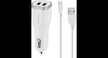 Mobiparts Car Charger Dual USB 24W/4.8A incl. 1m MFi Lighting Kabel - Wit