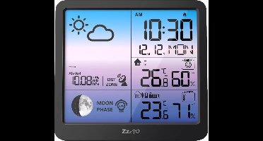 Yuconn Weerstation Binnen en Buiten - Draadloos Weerstation met Buitensensor - 100 Meter Bereik - Waterdicht - Thermometer Hygrometer - Barometer - DST / DCF Gestuurde Klok - Temperatuurmeter binnen - Zwart
