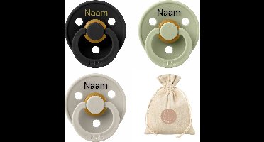 BIBS fopspenen met naam - T1 - Black, Sand , Sage - 0-6 maanden - spenen - speen - fopspeen - BolleToet speenzakje