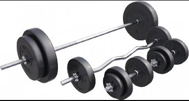 Gorilla Sports Halterset 100 kg - Kunststof - Halterstang met gewichten - Schroefsluiting