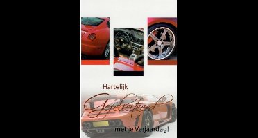 Gefeliciteerd met je verjaardag! Een mooie kaart met een stoere auto in een rode kleur! Een geschikte kaart om zo te geven of om bij een cadeau te voegen. Een dubbele wenskaart inclusief envelop en in folie verpakt.