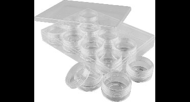Opslagdoos met potjes, H: 20 mm, d 35 mm, 10 ml, 12 stuk/ 1 set