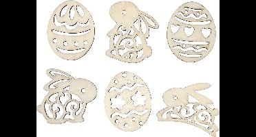Houten figuren, Pasen, H: 40 mm, dikte 3 mm, 24 stuk/ 1 doos