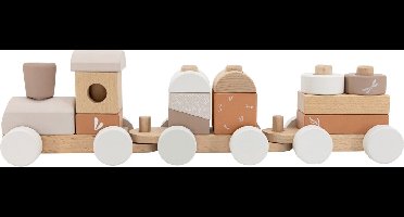 Label Label - Houten Blokkentrein - Nougat - FSC Hout - 14 Delen - Stimuleert Creatief Spelen - Geschikt voor Kindjes vanaf 18 Maanden