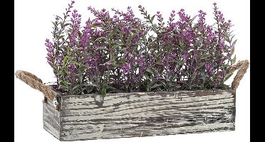 Items Lavendel bloemen kunstplant in bloembak - lila paarse bloemen - 30 x 12 x 21 cm - bloemstukje