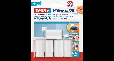 Tesa Kabelclips met powerstrips - 10x st - wit - zelfklevende kabelklemmen - kabelhouders - kabelbinders - zonder boren