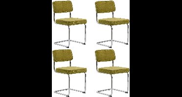24Designs Jayson Stoel - Set Van 4 - Rib Stof Groen - Chromen Sledeframe