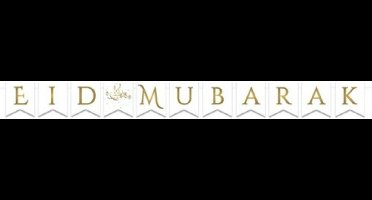 Ramadan Eid Mubarak - letter banner/vlaggenlijn - 3,5 meter - wit/goud