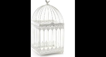 Item INternational - Home decoratie vogelkooi - wit - 23 x 23 x 46 cm - Vogelkooien / kooitjes - Antiek look