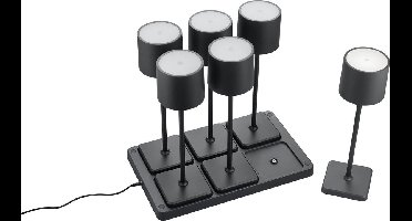 REALITY FERNANDEZ - Tafellamp - Zwart mat - incl. 1x SMD 1,5W - Set van 6 - inclusief Laadstation - Oplaadbaar - Snoerloos - Buitenverlichting - IP54