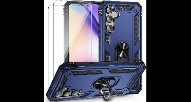 Hoesje Geschikt Voor Samsung Galaxy A54 Hoesje Anti-Shock Hybrid Armor hoesje Blauw - Hoesje Geschikt Voor Samsung Galaxy A54 5G screenprotector - 2 pack