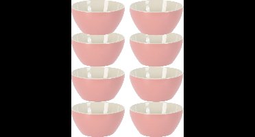 Excellent Houseware Soepkommen/schaaltjes - 8x - Acapulco - porselein - D14 x H6.5 cm - lichtroze