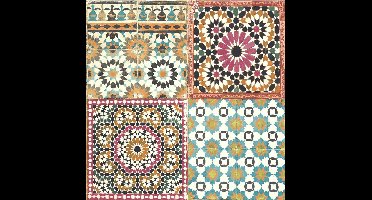 Botanical tegels roze/blw/oranje behang (vliesbehang, oranje)