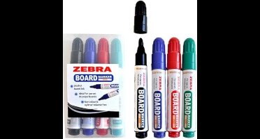 Zebra Whiteboard marker – Whiteboardmarkers Set – Stiften – Whiteboard stift – Gemakkelijk uitwisbaar – Puntdikte 3 mm – 4 Stuks – Zwart, blauw, rood & groen