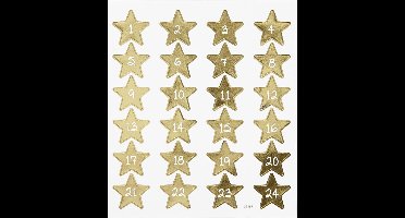 Advent Stickers - Gouden Sterren Met Cijfers 1-24 - DIY Decoratie Voor Kaarten en Kerst - Afmetingen 15x16,5cm - 24 Stickers - 1 Vel