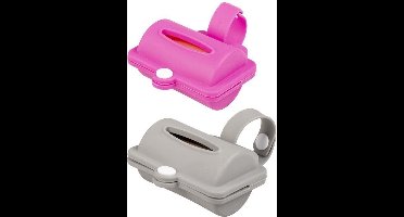 DUVO - Poepzakjes dispenser - Poepzakjeshouder van silicoon - 8,2cm -10 zakjes - Kleur: grijs/roze - 1 STUK