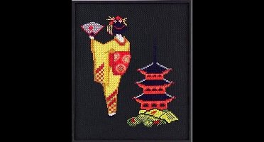 Pako borduurpakket Geisha met een pagode met telpatroon 216.222