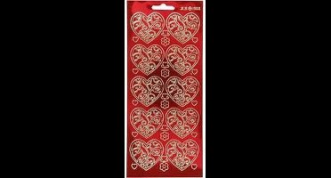 Stickers Goud - Rode Harten Stickers - Zelfklevende Valentijn Stickervellen - Transparante Plakstickers - Feestelijke DIY Decoratie - Kaarten Maken - 10x23 cm