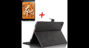 Hoes + Screenprotector geschikt voor iPad Mini (2019) - Smart Book Case Lederen Hoesje - iCall - Zwart