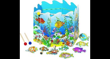 VISSERSPEL diam.30cm, 19-delig, met 2 hengels met magneetje, hout, 3+