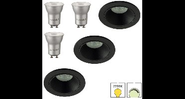 Lybardo - Inbouwspots 3-pack - Kantelbaar + LED Spot 5.5W - Dimbaar - Warmwit Licht