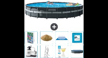 Intex Rond Ultra XTR Frame Zwembad - 732 x 132 cm - Inclusief Pomp - Ladder - Grondzeil - Afdekzeil - Filterzand - Vloertegels - 9-delig