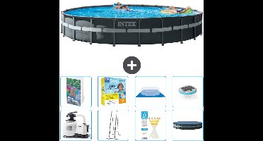 Intex Rond Ultra XTR Frame Zwembad - 732 x 132 cm - Inclusief Pomp - Ladder - Grondzeil - Afdekzeil - Onderhoudspakket - Verlichting - 9-delig