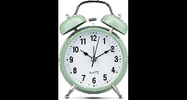 Wekker 10 cm - Dubbele bel, groen, stil, niet-tikkend, kwarts, werkt op batterijen, extra luid, met achtergrondverlichting, voor nachtkastje, vintage retrostijl, decoratieve bureauklok