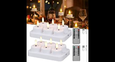 12 Oplaadbare Theelichtjes Met Laadstation En Timer - Led-Theelichtjes - Flikkerende Kaarsen Met Afstandsbediening - Timerfunctie - Perfect Voor Thuis - Halloween - Pompoen - Kerstmis - Feestdecoratie