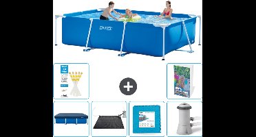 Intex Rechthoekig Frame Zwembad - 300 x 200 x 75 cm - Blauw - Inclusief Afdekzeil - Solar Mat - Vloertegels - Zwembadfilterpomp - 7-delig