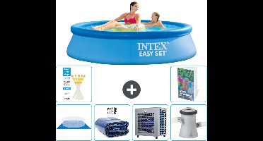 Intex Rond Opblaasbaar Easy Set Zwembad - 244 x 61 cm - Blauw - Inclusief Grondzeil - Solarzeil - Warmtepomp - Zwembadfilterpomp - 7-delig