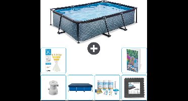 EXIT Rechthoekig Stone Frame Zwembad - 300 x 200 x 65 cm - Inclusief Pomp Afdekzeil - Onderhoudspakket - Vloertegels - 7-delig