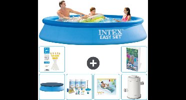 Intex Rond Opblaasbaar Easy Set Zwembad - 305 x 61 cm - Blauw - Inclusief Afdekzeil - Onderhoudspakket - Loungebed - Zwembadfilterpomp - 7-delig