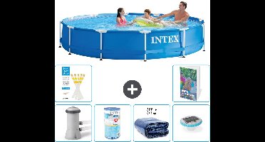 Intex Rond Frame Zwembad - 366 x 76 cm - Blauw - Inclusief Pomp Filter - Solarzeil - Verlichting - 7-delig