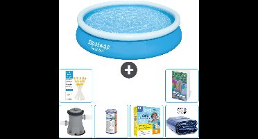 Bestway Rond Opblaasbaar Fast Set Zwembad - 366 x 76 cm - Blauw - Inclusief Pomp Filter - Onderhoudspakket - Solarzeil - 7-delig
