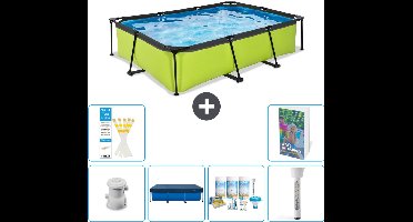EXIT Rechthoekig Lime Frame Zwembad - 300 x 200 x 65 cm - Inclusief Pomp Afdekzeil - Onderhoudspakket - Thermometer - 7-delig