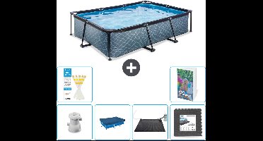 EXIT Rechthoekig Stone Frame Zwembad - 300 x 200 x 65 cm - Inclusief Pomp Afdekzeil - Solar Mat - Vloertegels - 7-delig