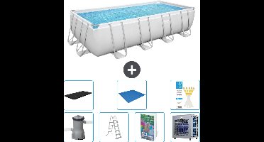 Bestway Rechthoekig Power Steel Zwembad - 488 x 244 x 122 - Grijs Inclusief Pomp - Ladder - Afdekzeil - Grondzeil - Warmtepomp - 8-delig