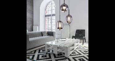 Hanglamp woonkamer hanglamp design lamp eettafel lamp 3-lichts met glazen kap, gerookt metaal, 3x E14, DxH 46x120 cm