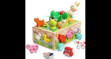 Houten Montessori-speelgoed voor peuters van 3-7 jaar, Boerderijdier Wortel-insteekspel, Sorteerspel voor kinderen, Motoriek, Puzzelspeelgoed voor jongens en meisjes, Verjaardag, Halloween, Kerstcadeaus