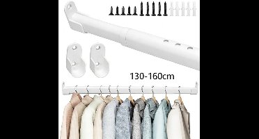 Uitschuifbare kledingstang van 130-160 cm - ovale kledingstang, 28 mm uitschuifbaar, wandmontage voor kledingkasten in slaapkamers, wasruimtes en camperkasten.