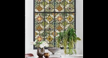 Gekleurde Raamfolie, Decoratieve Raamfolie, Matte Stickers, Statische Privacyfolie, Raamfolie in Europese Vintage-stijl, 45 x 500 cm